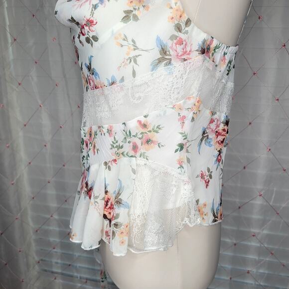 Thirty/Thirty LA White Floral‎ Lace Asymmetrical Fairy Princess Top Medium NWT - Picture 3 of 8